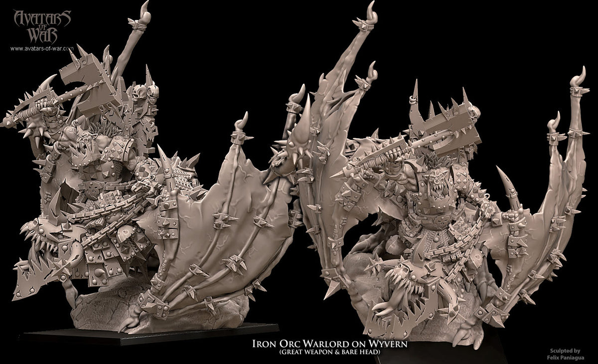 Señor de la Guerra Orco de Hierro sobre Wyvern · miniatura de resina 28 mm · Orcos y Goblins · Drakholm