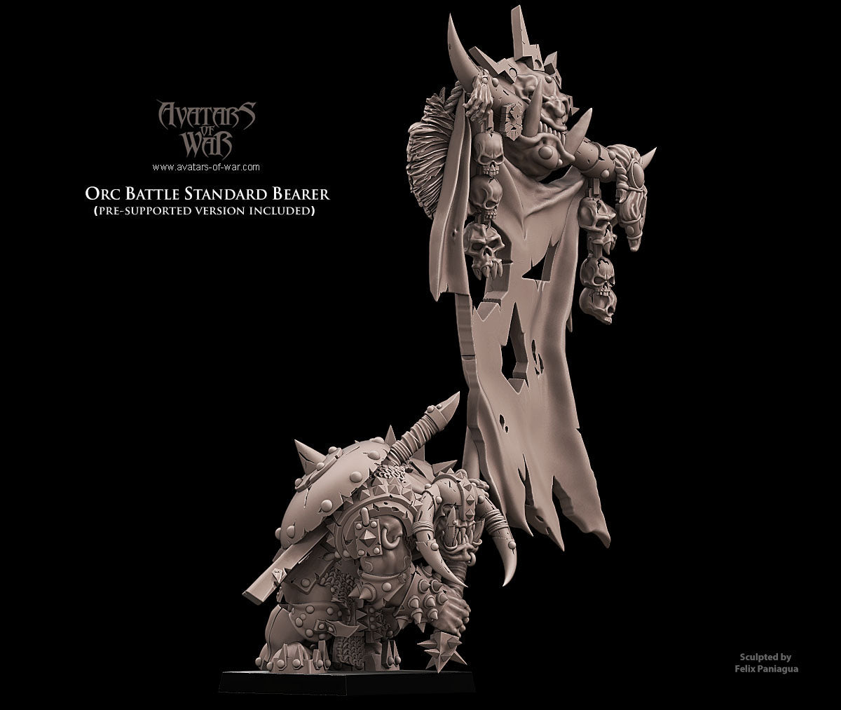 Portaestandarte de Batalla Orco · miniatura de resina 28 mm · Orcos y Goblins · Drakholm
