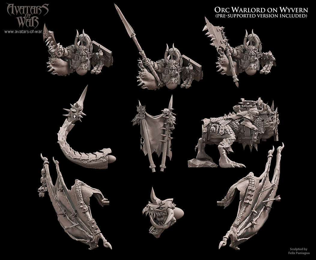 Señor de la Guerra Orco sobre Wyvern · miniatura de resina 28 mm · Orcos y Goblins · Drakholm