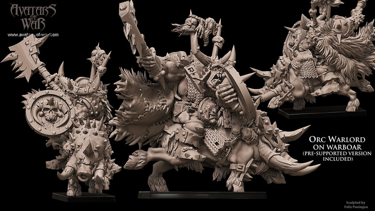 Señor de la Guerra Orco sobre Jabalí de Guerra · miniatura de resina 28 mm · Orcos y Goblins · Drakholm