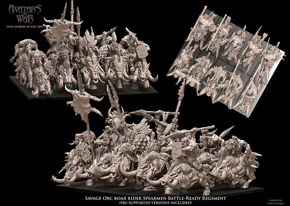 Lanceros Orcos Salvajes a Lomos de Jabali - Regimiento (10) · miniatura de resina 28 mm · Orcos y Goblins · Drakholm