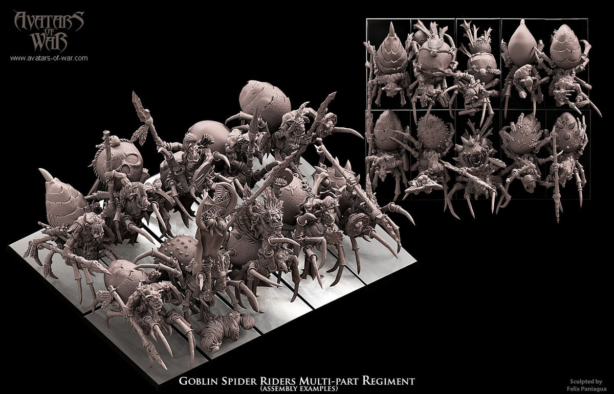 Jinetes de Arana Goblin (Regimiento) · miniatura de resina 28 mm · Orcos y Goblins · Drakholm