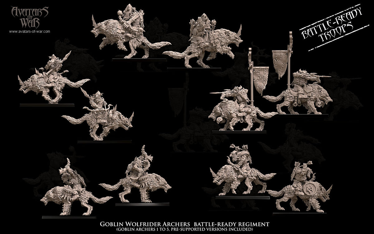 Arqueros Goblin Jinetes de Lobo - Regimiento (10) · miniatura de resina 28 mm · Orcos y Goblins · Drakholm