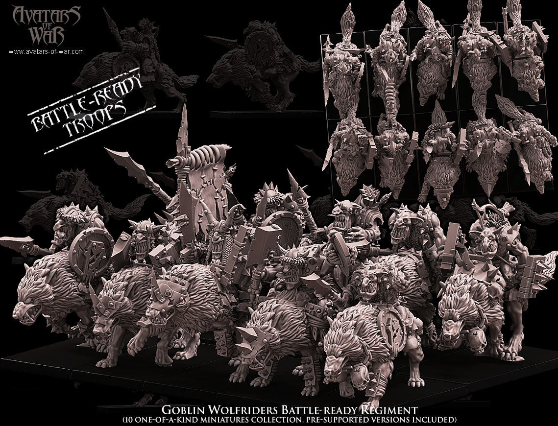 Jinetes de Lobo Goblin (Regimiento de 10) · miniatura de resina 28 mm · Orcos y Goblins · Drakholm