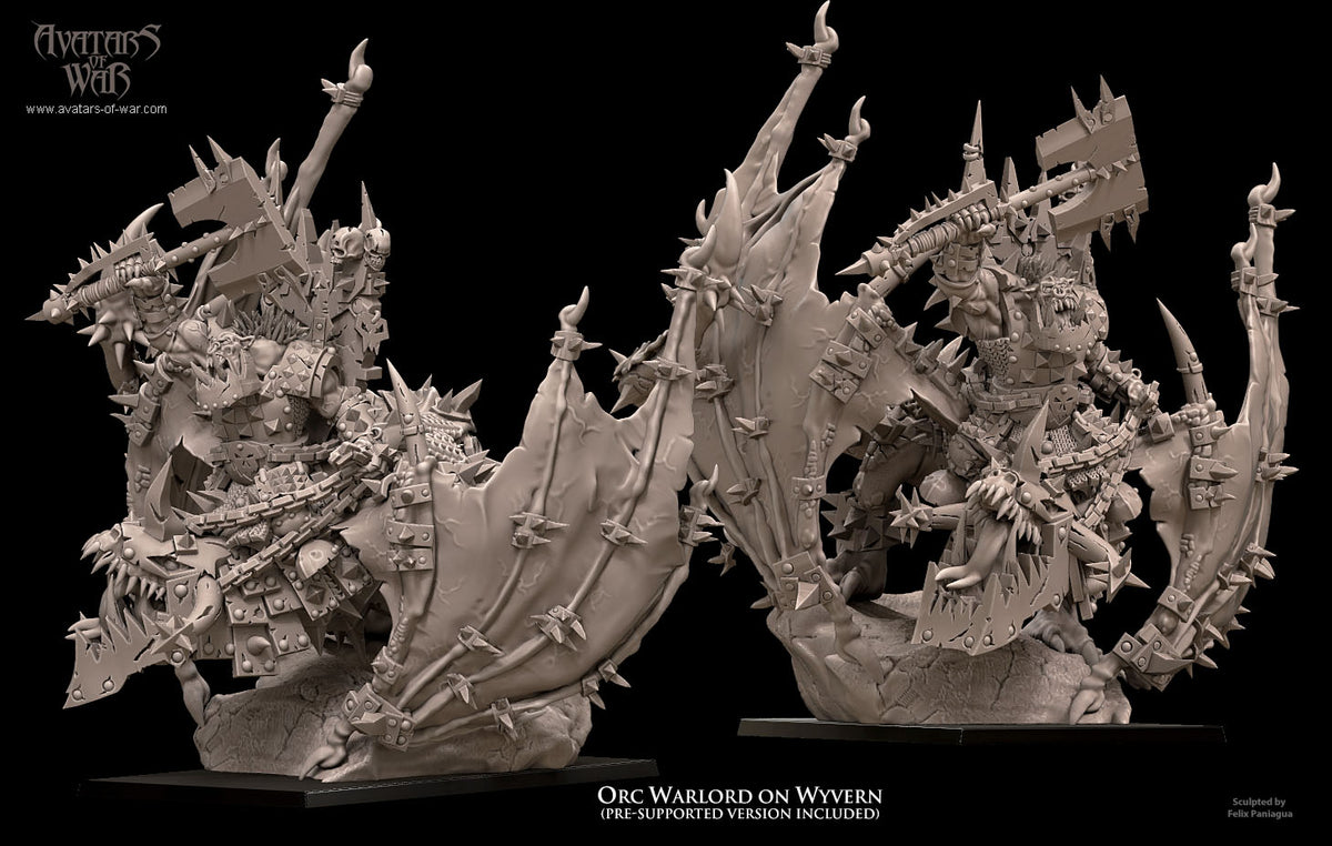 Señor de la Guerra Orco de Hierro sobre Wyvern · miniatura de resina 28 mm · Orcos y Goblins · Drakholm