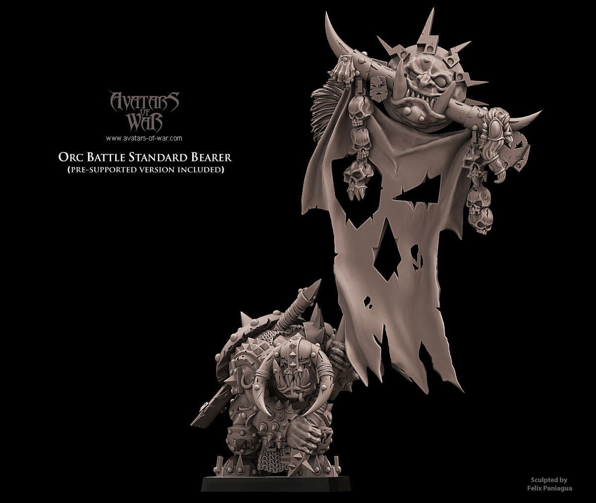 Portaestandarte de Batalla Orco · miniatura de resina 28 mm · Orcos y Goblins · Drakholm