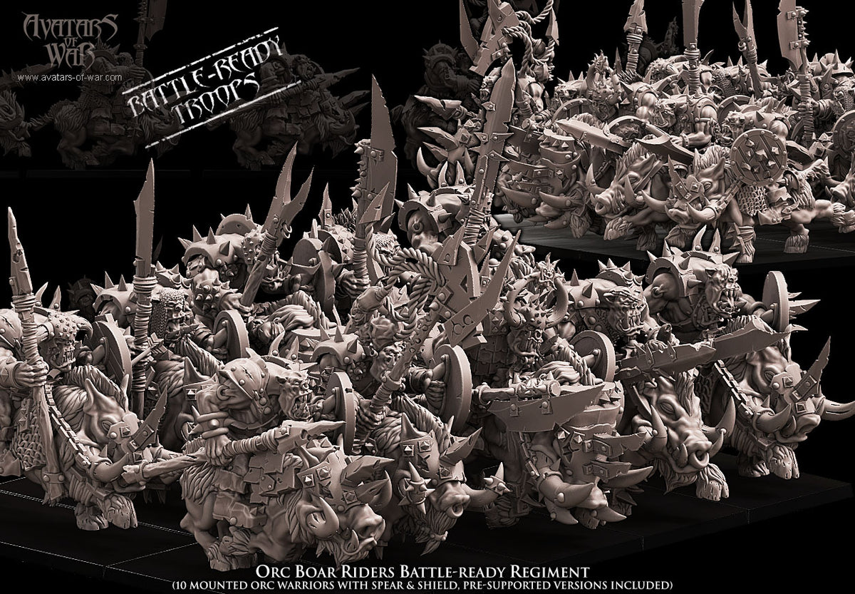 Regimiento de Jinetes de Jabalí Orcos (10 miniaturas) · miniatura de resina 28 mm · Orcos y Goblins · Drakholm