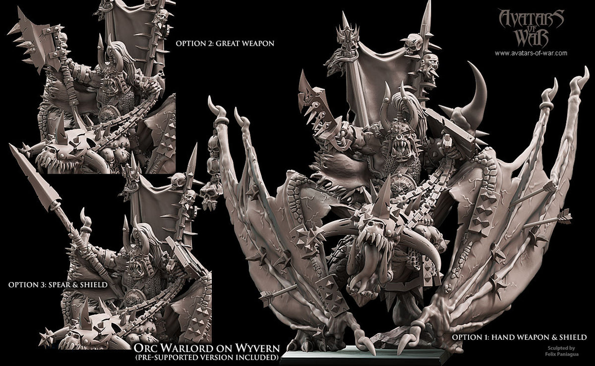 Señor de la Guerra Orco sobre Wyvern · miniatura de resina 28 mm · Orcos y Goblins · Drakholm