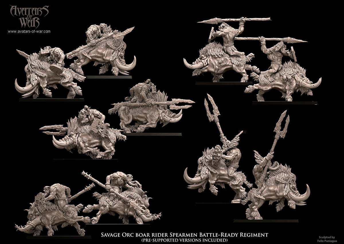 Lanceros Orcos Salvajes a Lomos de Jabali - Regimiento (10) · miniatura de resina 28 mm · Orcos y Goblins · Drakholm