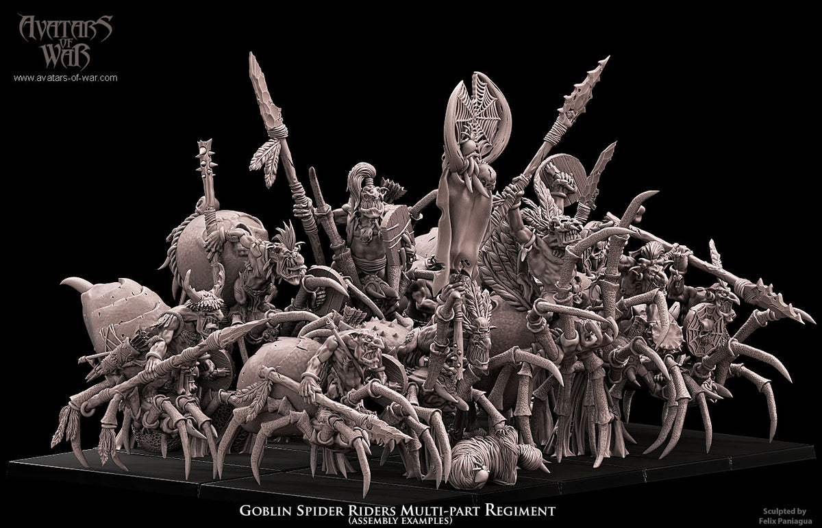 Jinetes de Arana Goblin (Regimiento) · miniatura de resina 28 mm · Orcos y Goblins · Drakholm