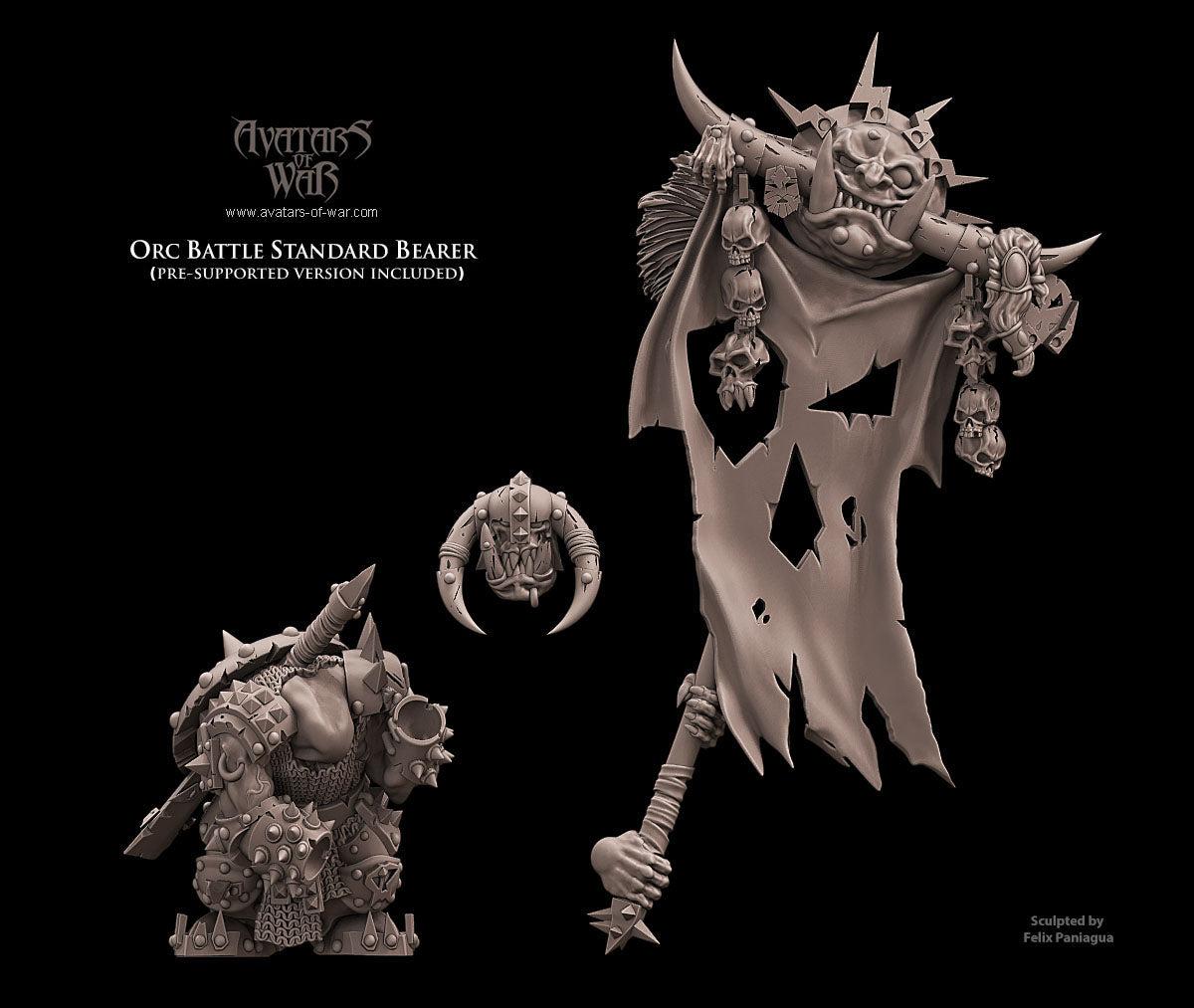 Portaestandarte de Batalla Orco · miniatura de resina 28 mm · Orcos y Goblins · Drakholm