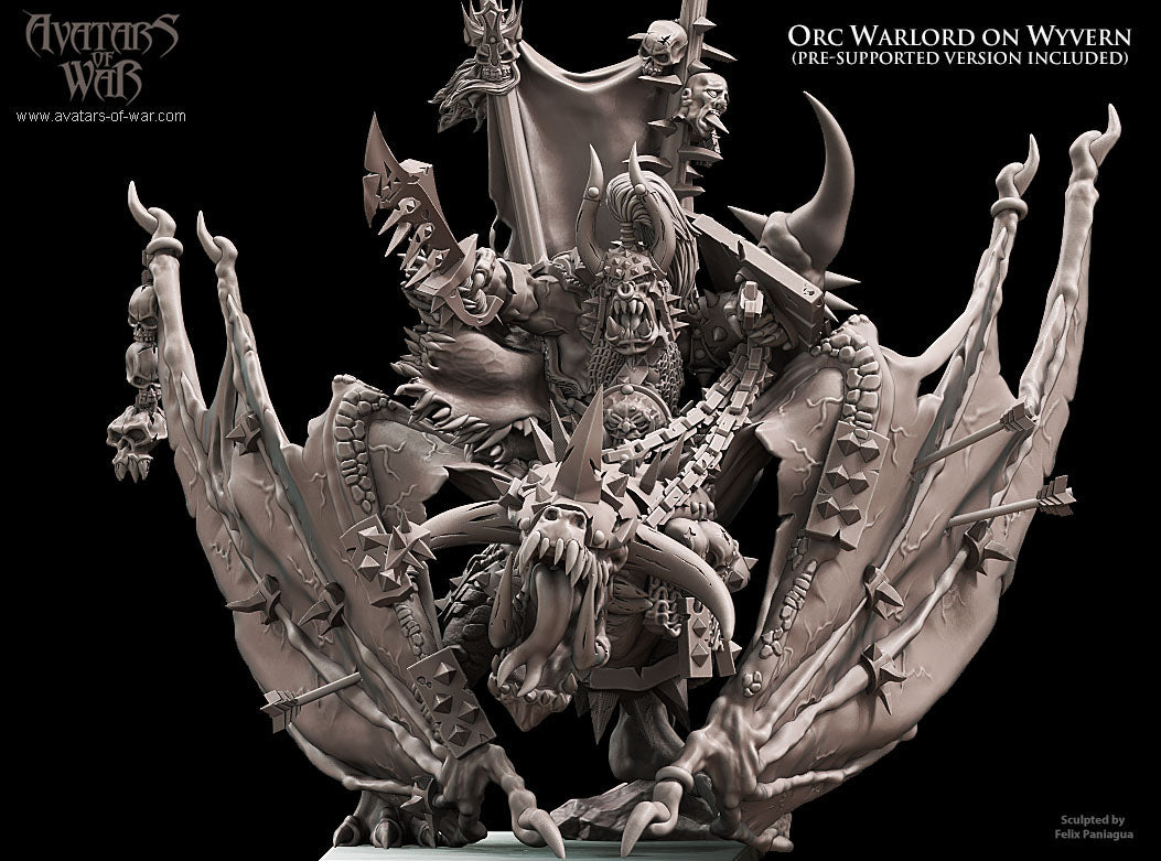 Señor de la Guerra Orco sobre Wyvern · miniatura de resina 28 mm · Orcos y Goblins · Drakholm