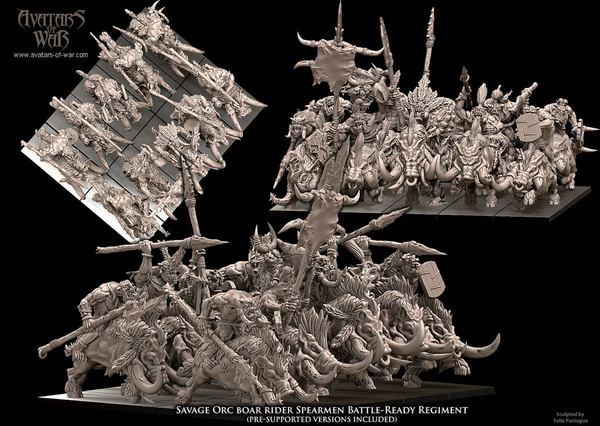 Lanceros Orcos Salvajes a Lomos de Jabali - Regimiento (10) · miniatura de resina 28 mm · Orcos y Goblins · Drakholm