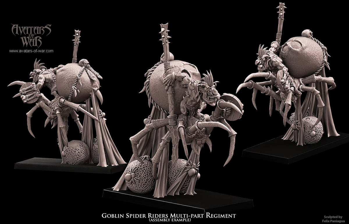 Jinetes de Arana Goblin (Regimiento) · miniatura de resina 28 mm · Orcos y Goblins · Drakholm
