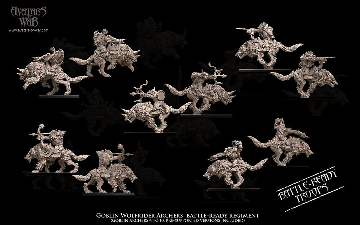 Arqueros Goblin Jinetes de Lobo - Regimiento (10) · miniatura de resina 28 mm · Orcos y Goblins · Drakholm