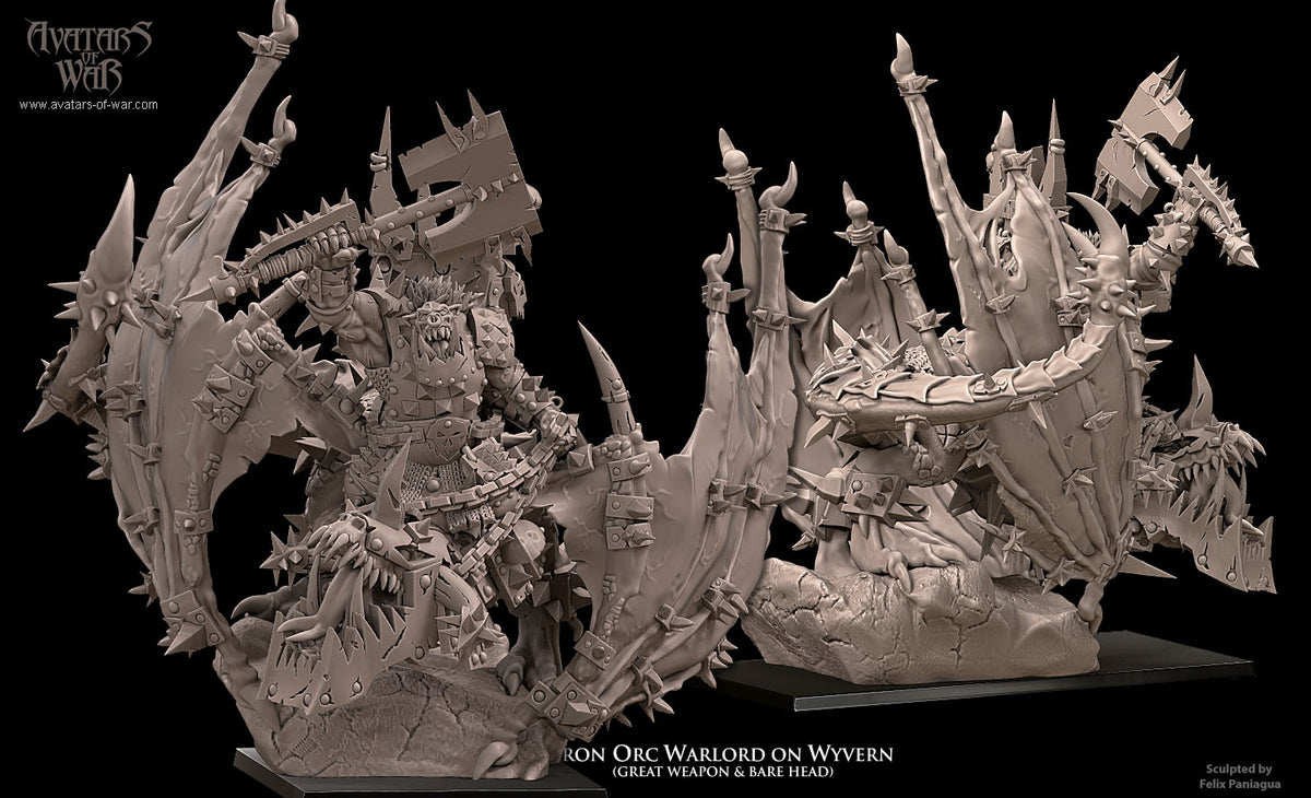 Señor de la Guerra Orco de Hierro sobre Wyvern · miniatura de resina 28 mm · Orcos y Goblins · Drakholm