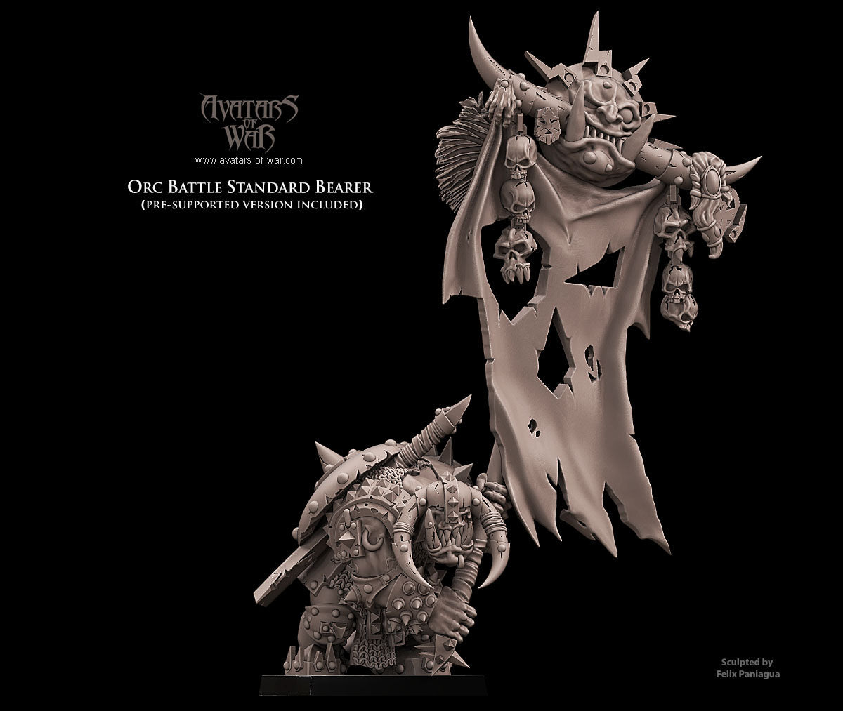 Portaestandarte de Batalla Orco · miniatura de resina 28 mm · Orcos y Goblins · Drakholm