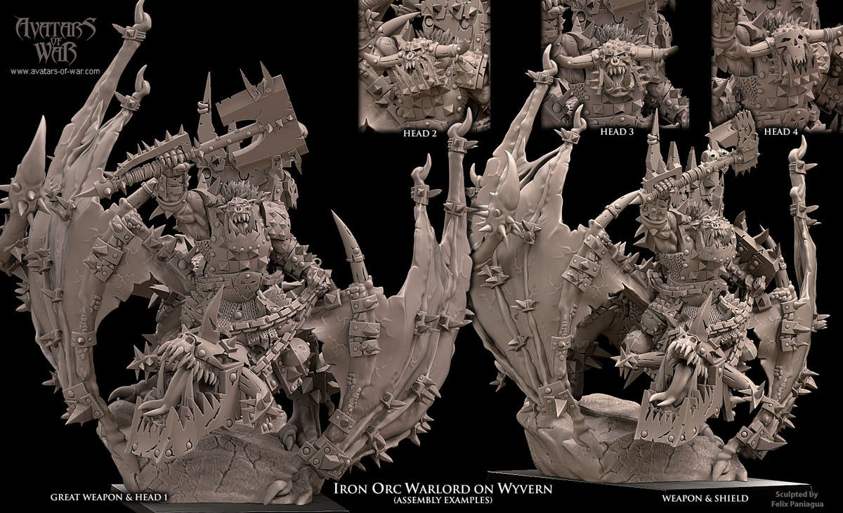 Señor de la Guerra Orco de Hierro sobre Wyvern · miniatura de resina 28 mm · Orcos y Goblins · Drakholm