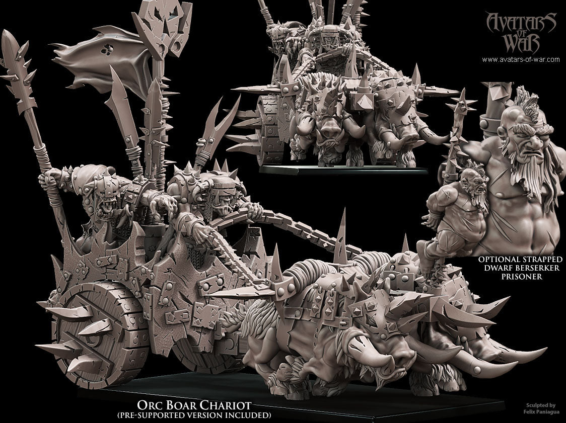 Carro de Guerra Orco de Jabalíes · miniatura de resina 28 mm · Orcos y Goblins · Drakholm