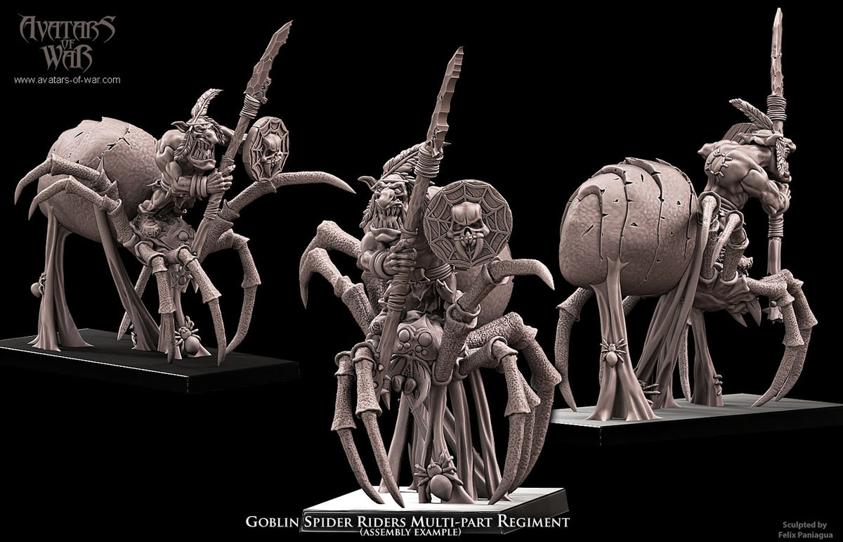 Jinetes de Arana Goblin (Regimiento) · miniatura de resina 28 mm · Orcos y Goblins · Drakholm