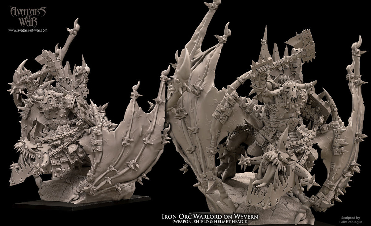 Señor de la Guerra Orco de Hierro sobre Wyvern · miniatura de resina 28 mm · Orcos y Goblins · Drakholm