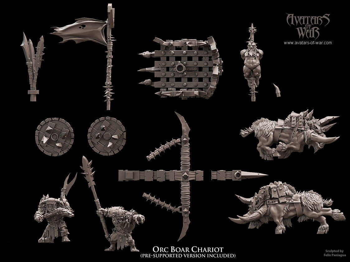 Carro de Guerra Orco de Jabalíes · miniatura de resina 28 mm · Orcos y Goblins · Drakholm