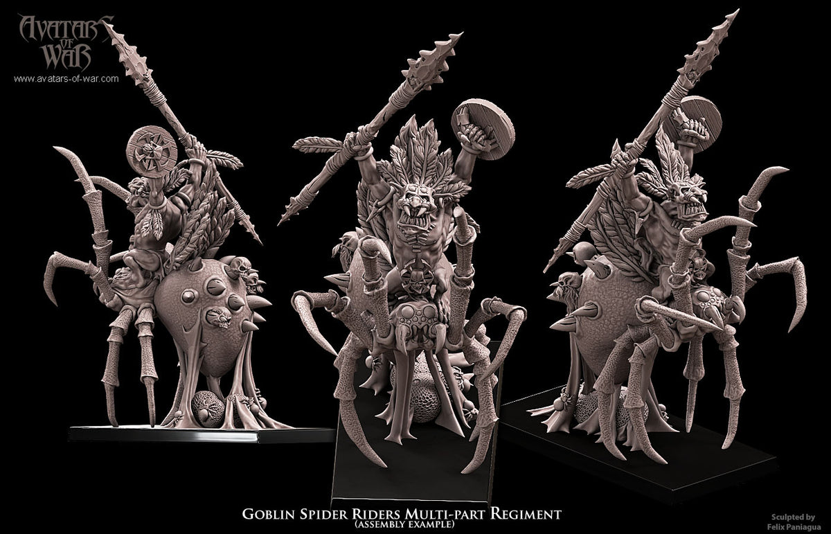 Jinetes de Arana Goblin (Regimiento) · miniatura de resina 28 mm · Orcos y Goblins · Drakholm