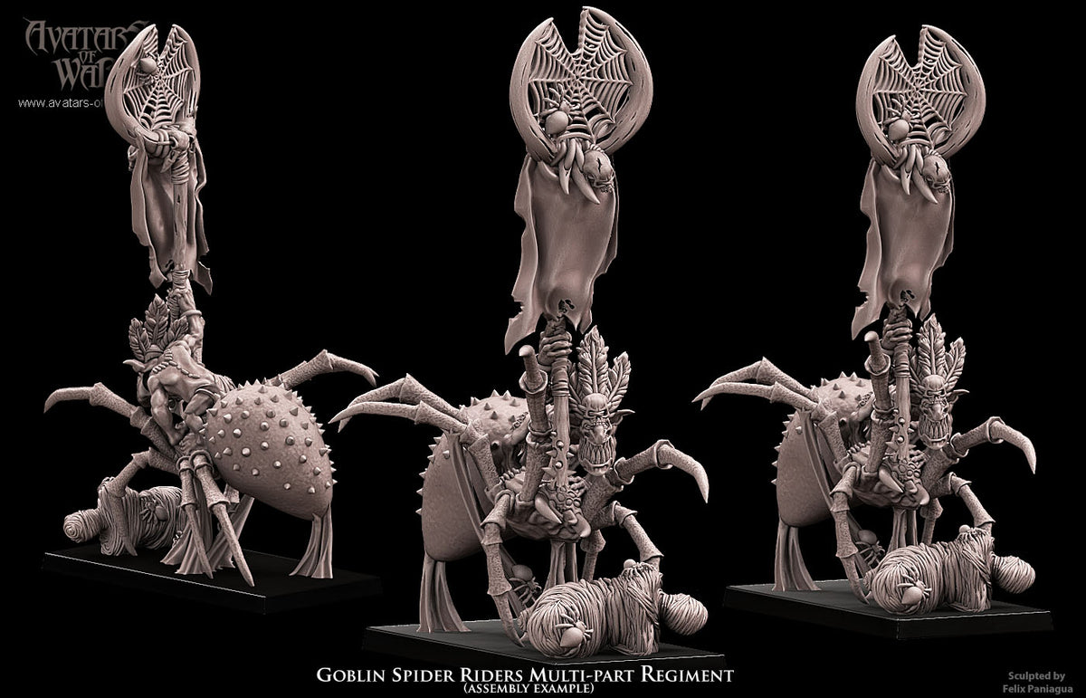 Jinetes de Arana Goblin (Regimiento) · miniatura de resina 28 mm · Orcos y Goblins · Drakholm