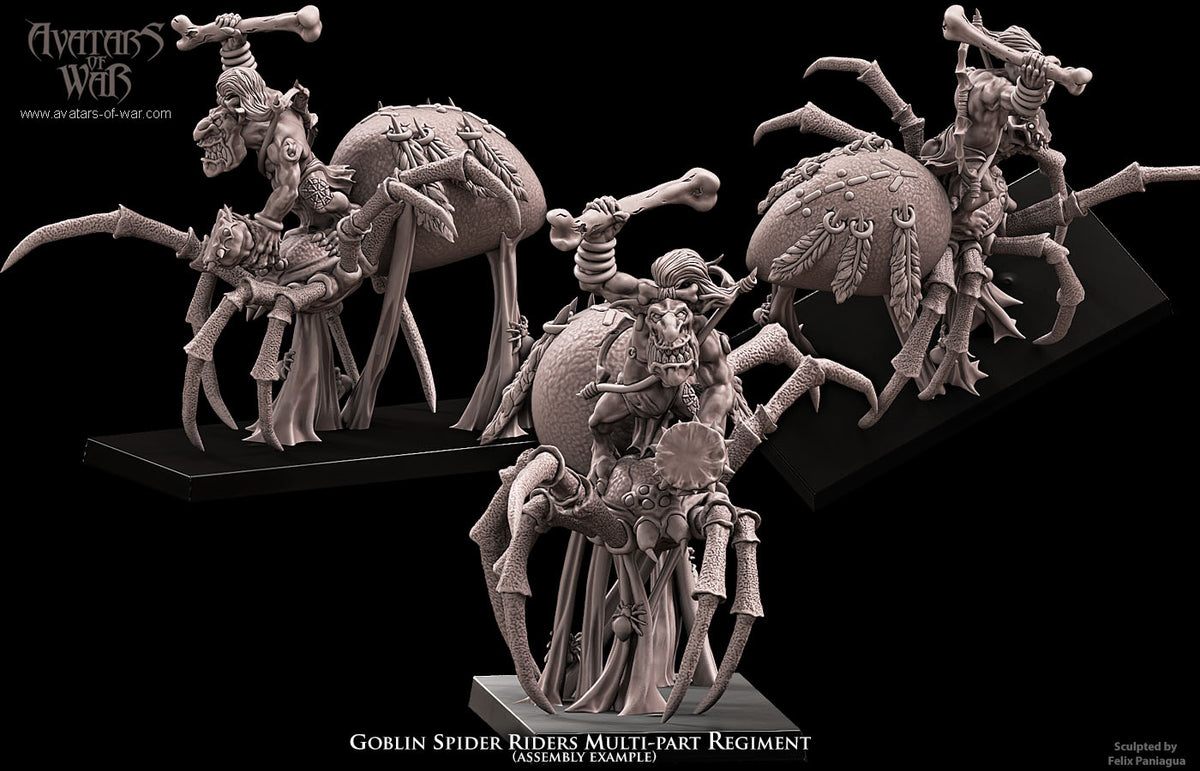 Jinetes de Arana Goblin (Regimiento) · miniatura de resina 28 mm · Orcos y Goblins · Drakholm