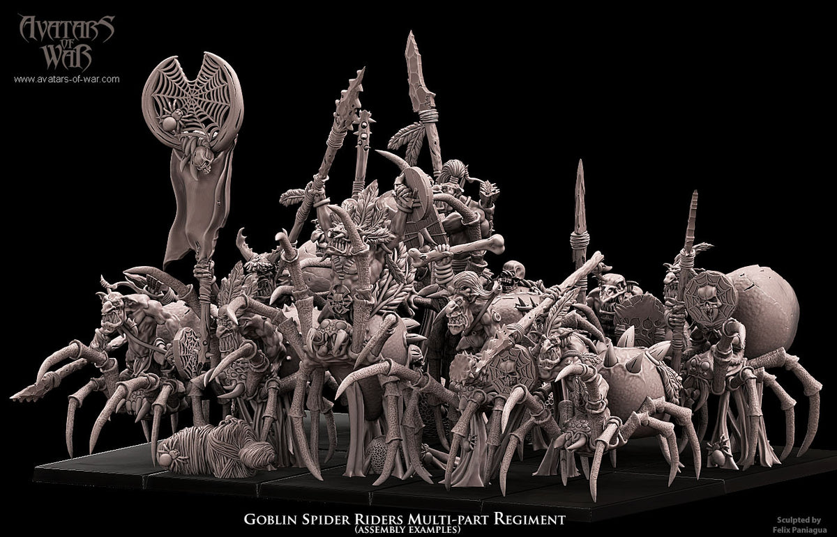 Jinetes de Arana Goblin (Regimiento) · miniatura de resina 28 mm · Orcos y Goblins · Drakholm