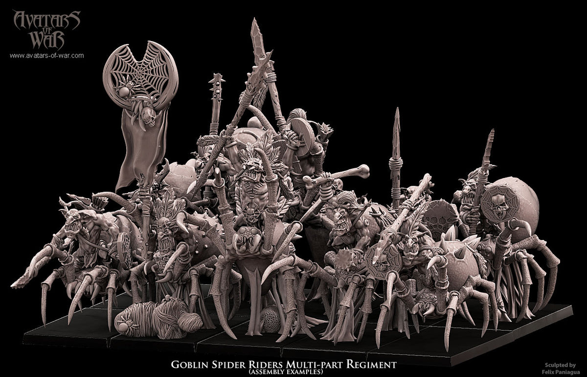 Jinetes de Arana Goblin (Regimiento) · miniatura de resina 28 mm · Orcos y Goblins · Drakholm