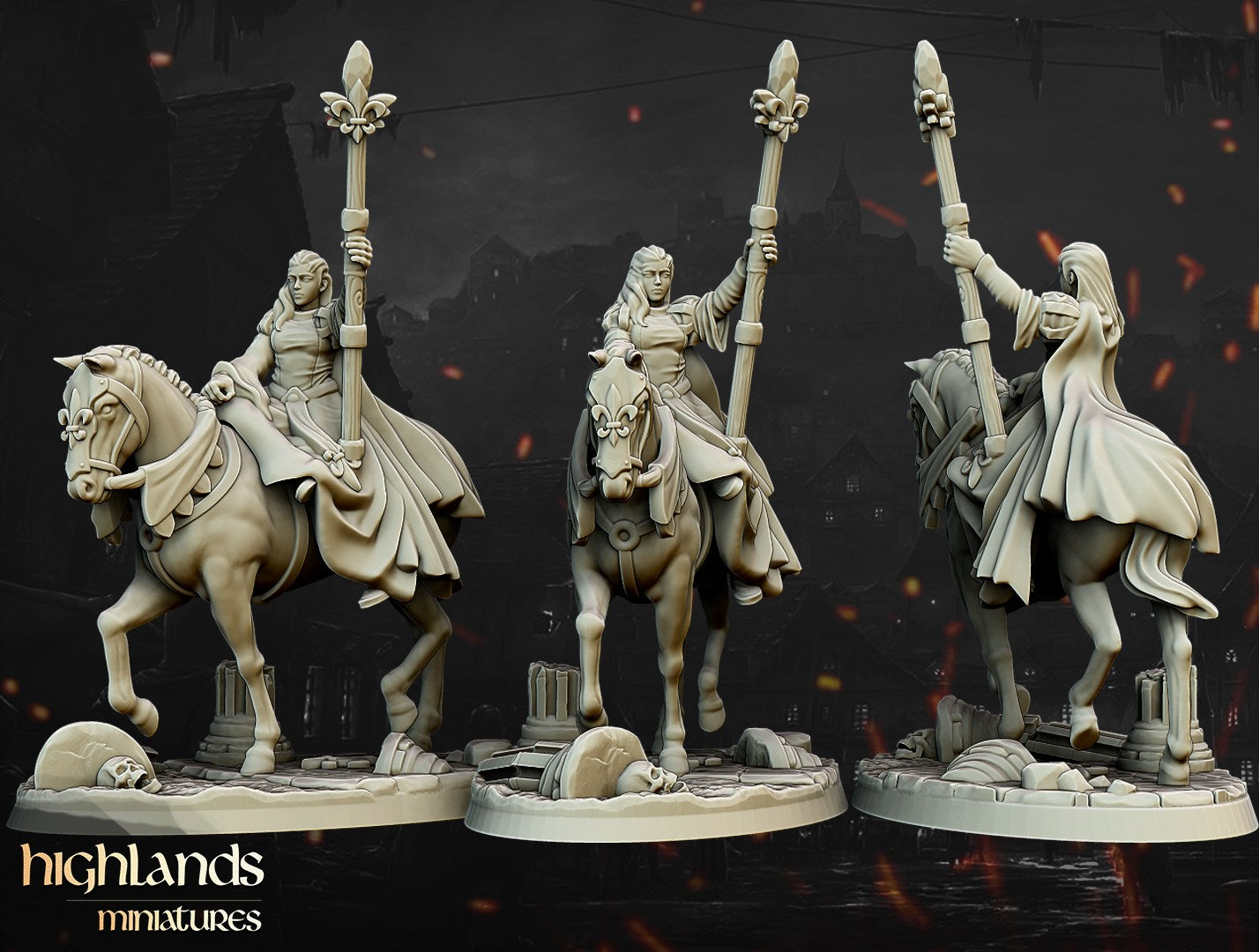 Miniatura Damisela Montada Bretones resina 28mm sin pintar - Drakholm