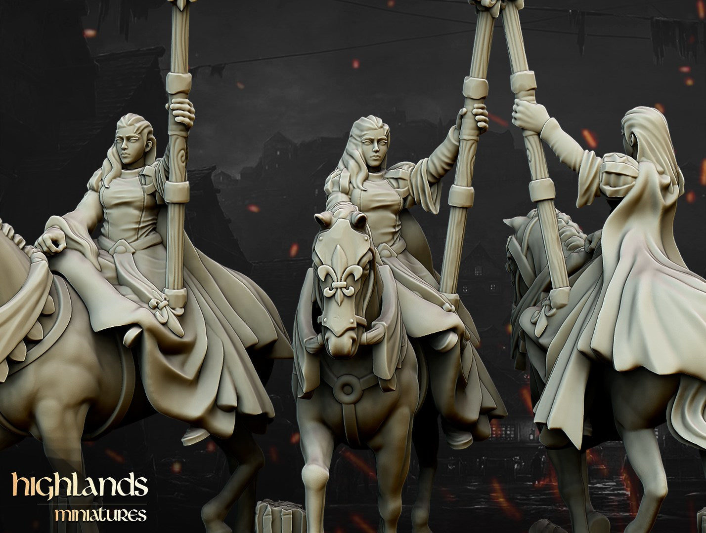 Miniatura Damisela Montada Bretones resina 28mm sin pintar - Drakholm