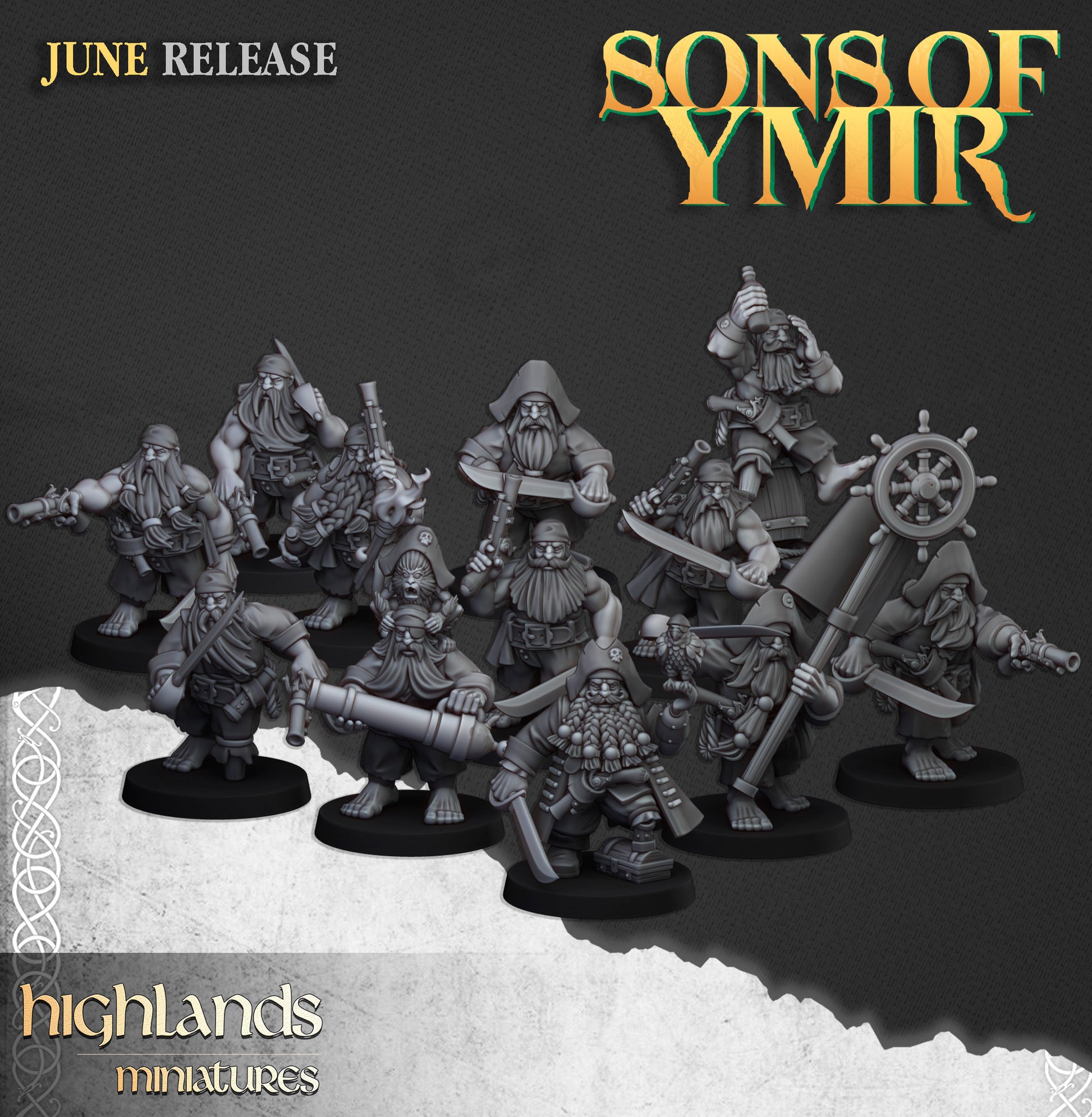 Miniatura Piratas Enanos Enanos resina 28mm sin pintar - Drakholm