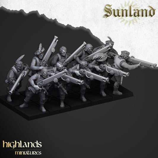 Miniatura Arcabuceros Sunland Imperio resina 28mm sin pintar - Drakholm