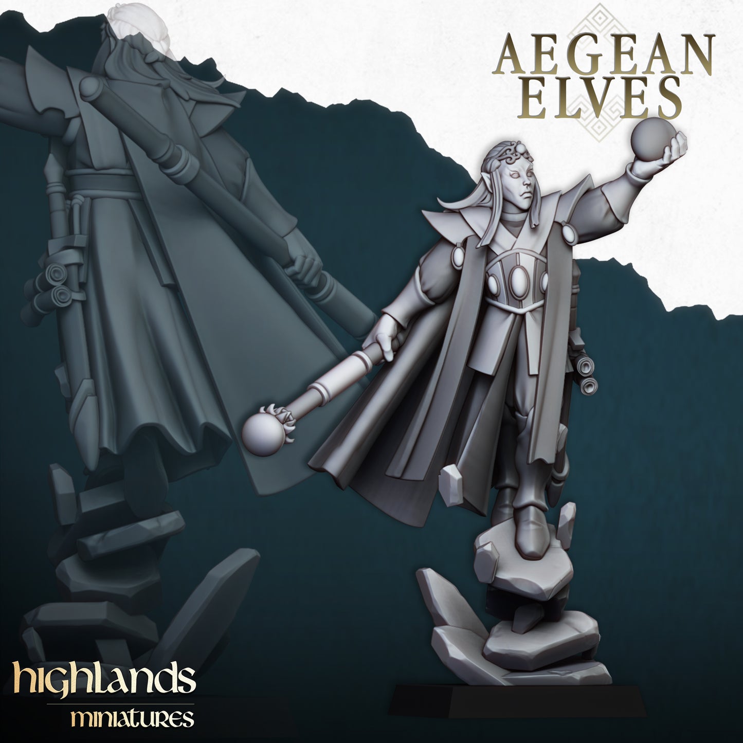 Miniatura Maga Altos Elfos resina 28mm sin pintar - Drakholm