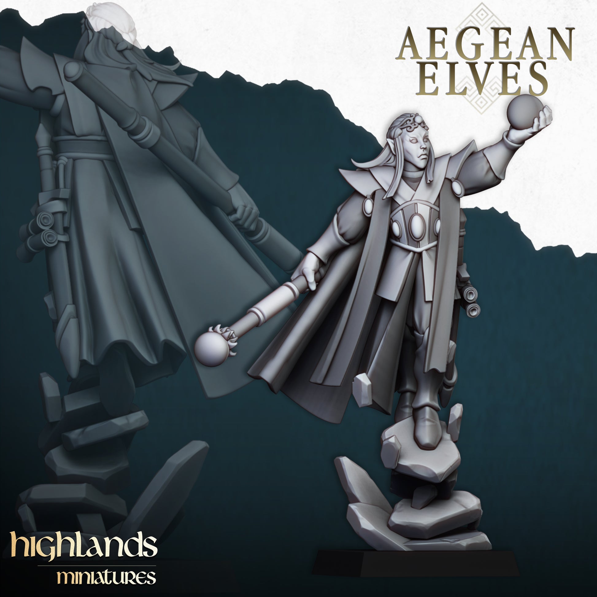 Miniatura Maga Altos Elfos resina 28mm sin pintar - Drakholm