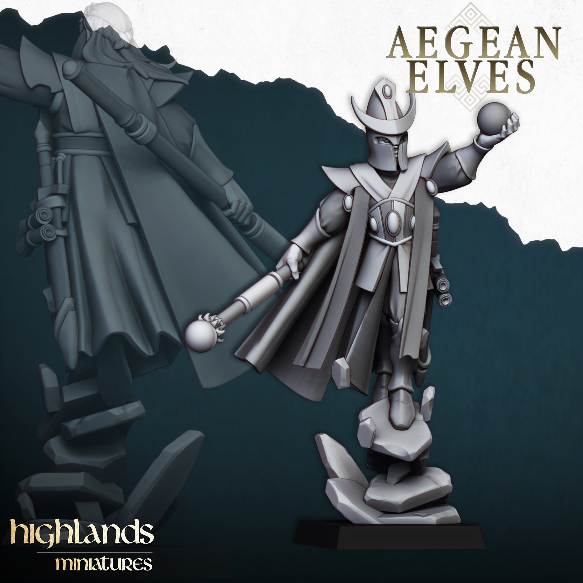 Miniatura Maga Altos Elfos resina 28mm sin pintar - Drakholm