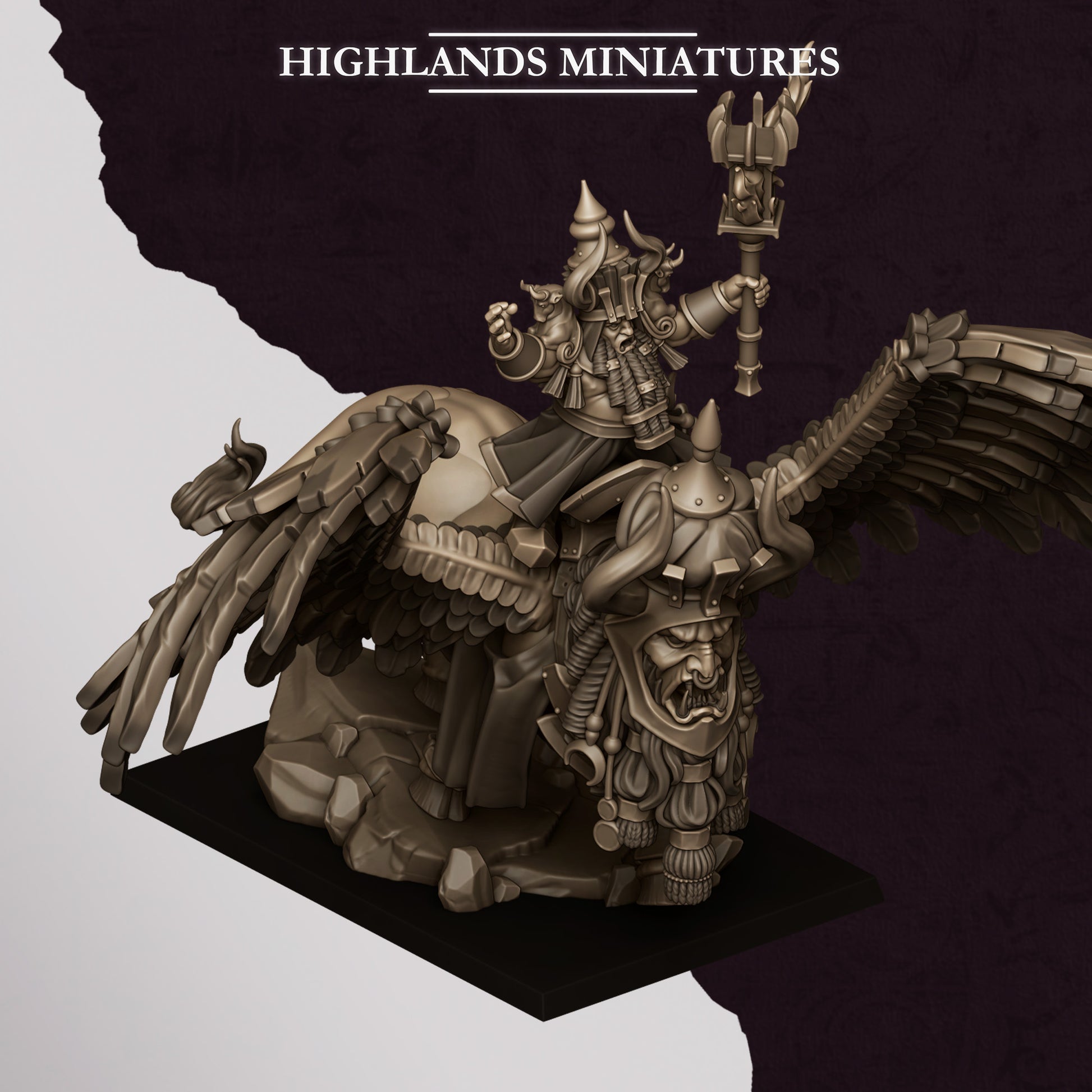 Miniatura Gran Hechicero de Marduk en Lammasu Enanos Infernales resina 28mm sin pintar - Drakholm
