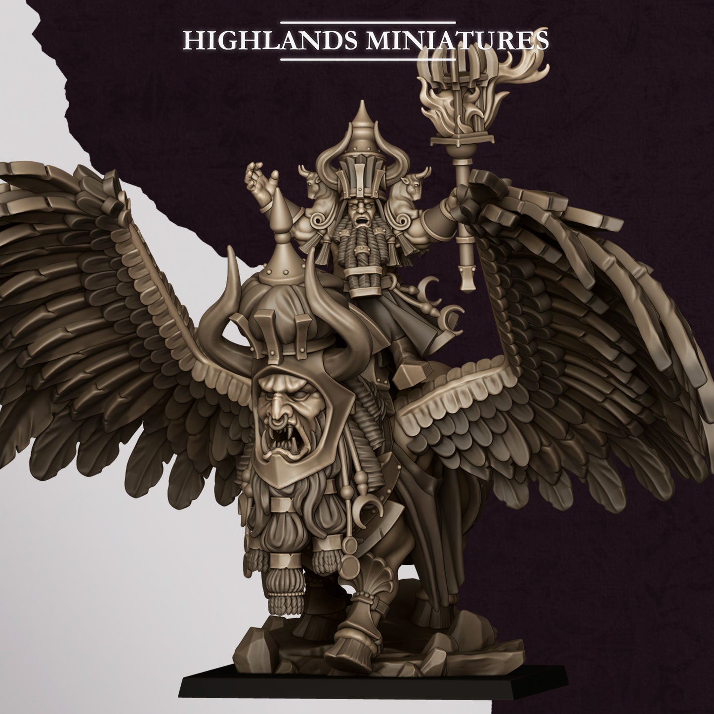 Miniatura Gran Hechicero de Marduk en Lammasu Enanos Infernales resina 28mm sin pintar - Drakholm
