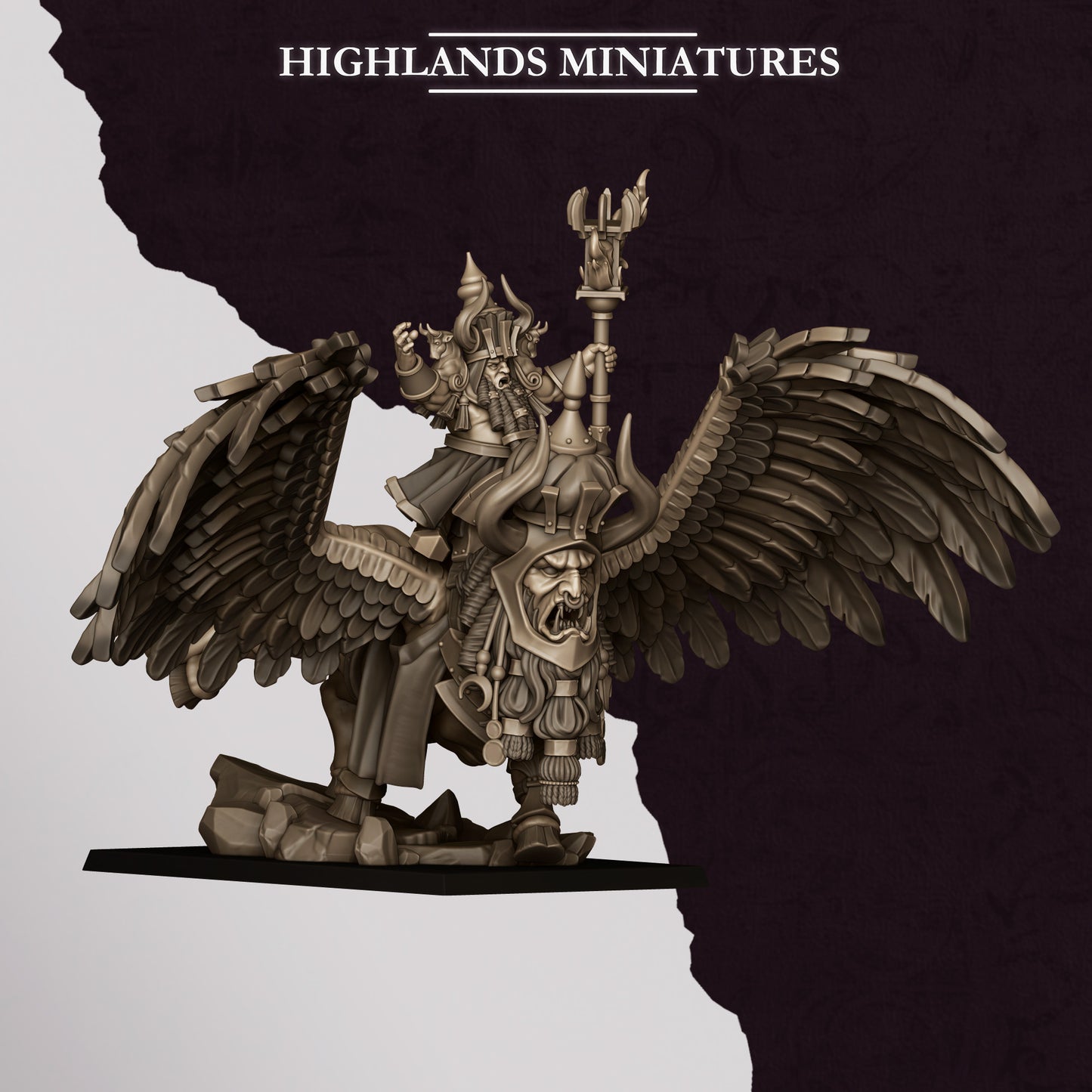 Miniatura Gran Hechicero de Marduk en Lammasu Enanos Infernales resina 28mm sin pintar - Drakholm
