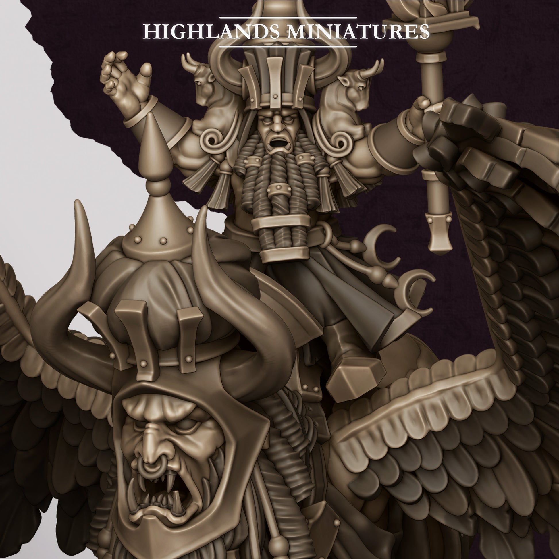 Miniatura Gran Hechicero de Marduk en Lammasu Enanos Infernales resina 28mm sin pintar - Drakholm