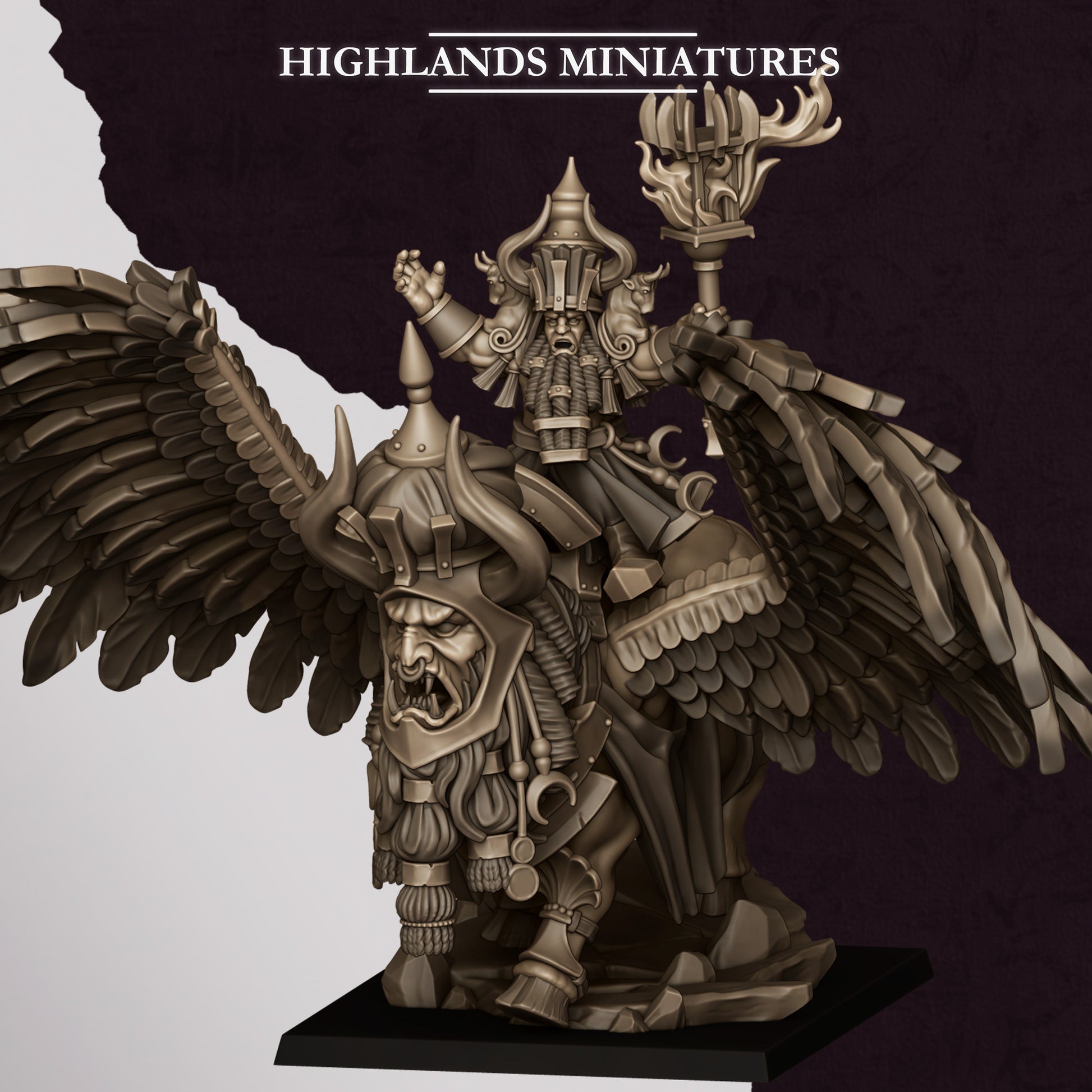 Miniatura Gran Hechicero de Marduk en Lammasu Enanos Infernales resina 28mm sin pintar - Drakholm