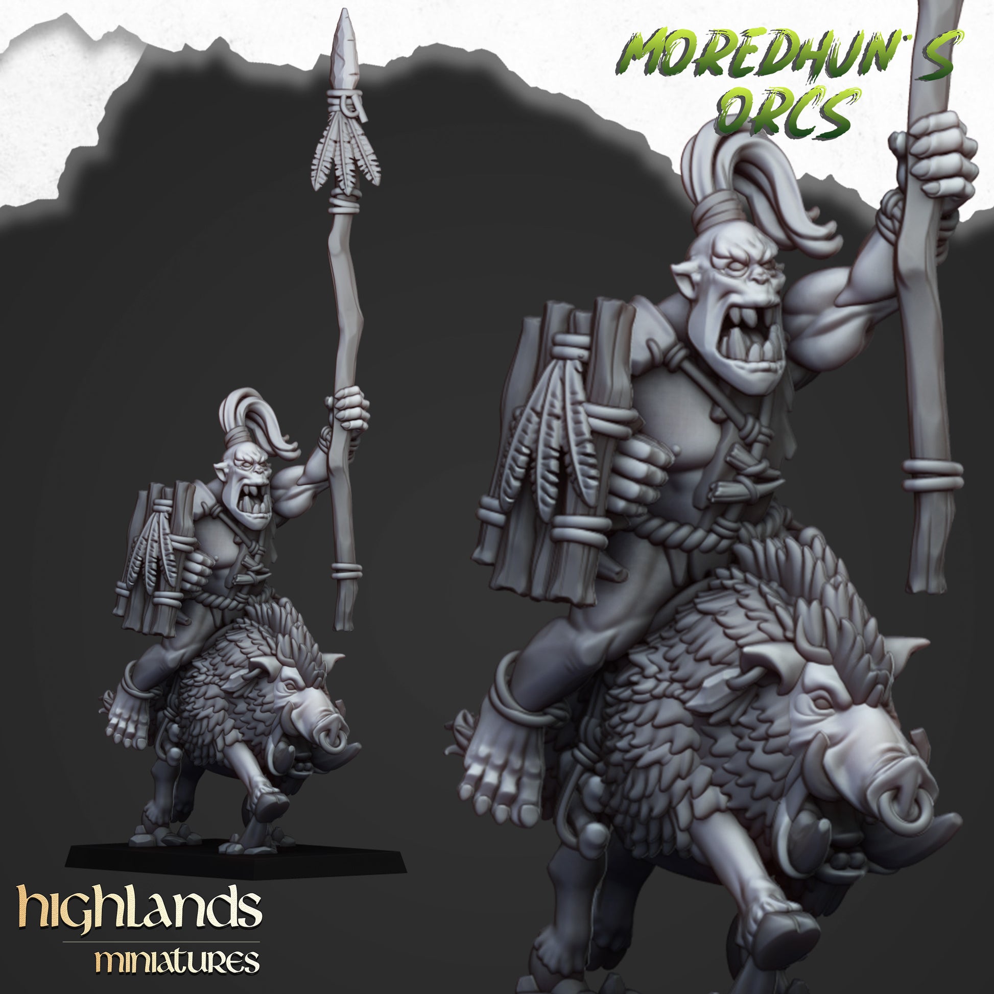 Miniatura Orco de las Cavernas Montado Orcos y Goblins resina 28mm sin pintar - Drakholm