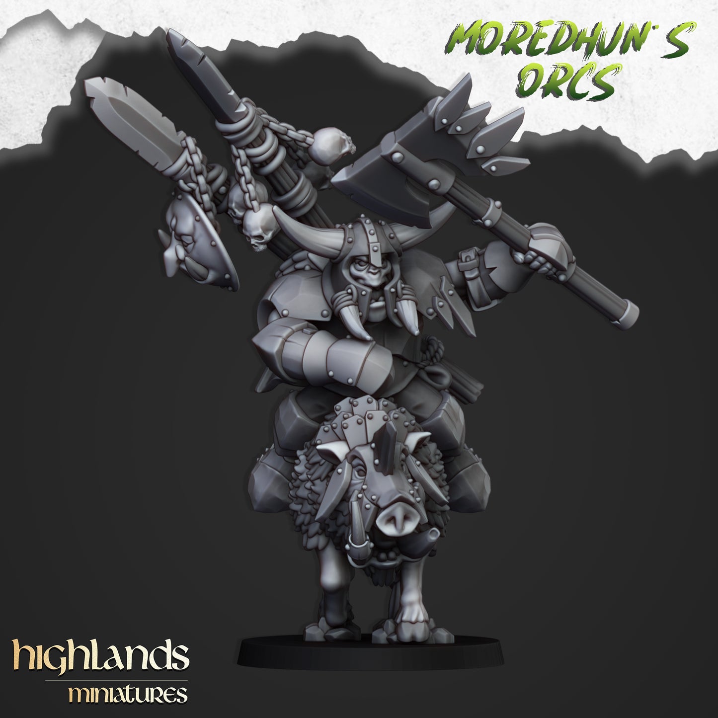 Miniatura Jefe Orco Montado Orcos y Goblins resina 28mm sin pintar - Drakholm