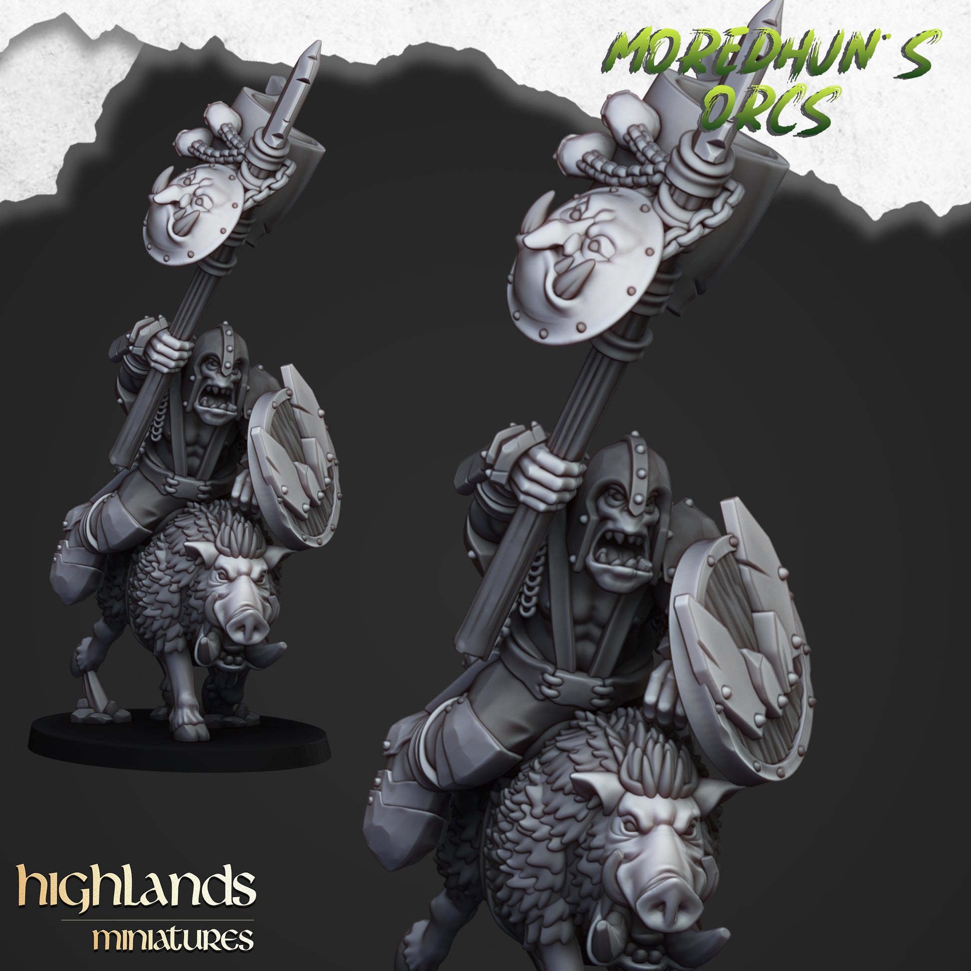 Miniatura Orcos Montados sobre Jabalíes Orcos y Goblins resina 28mm sin pintar - Drakholm