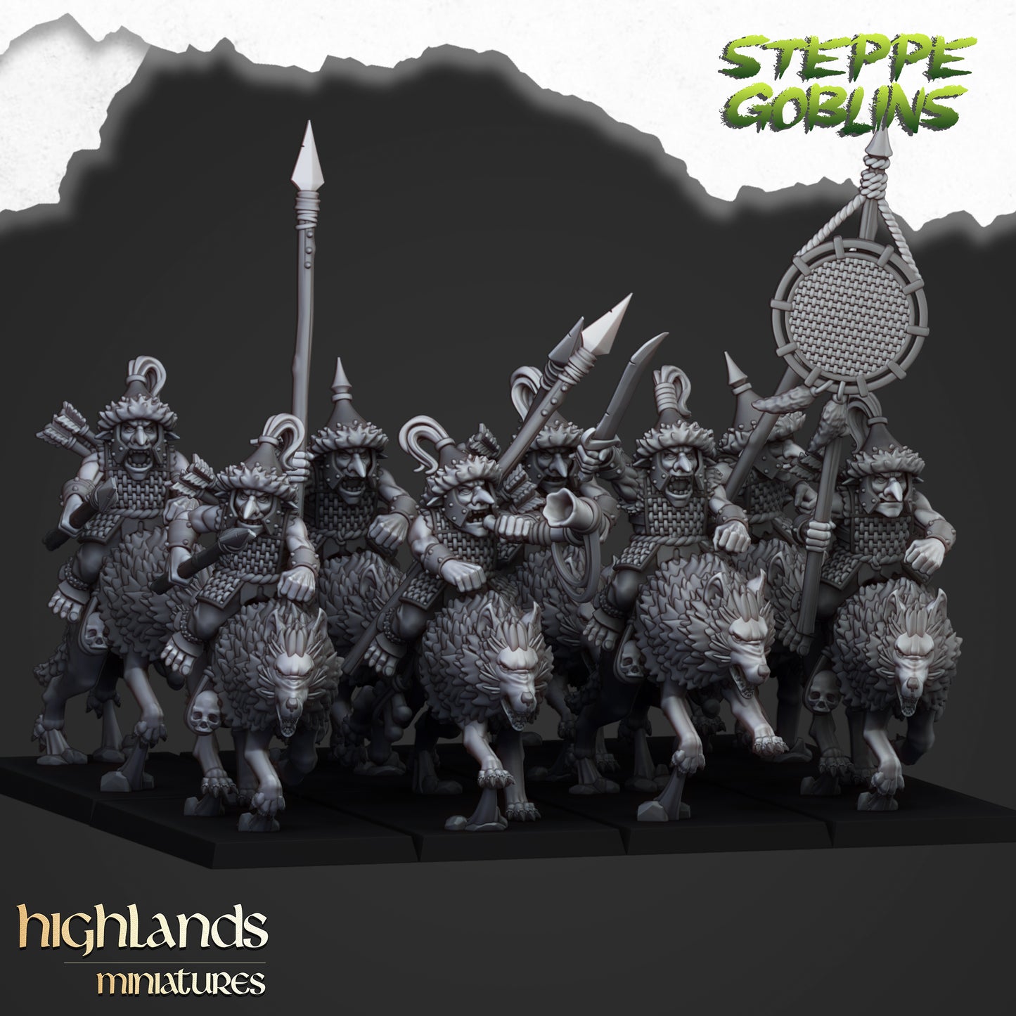 Miniatura Goblins de la Estepa Montados Orcos y Goblins resina 28mm sin pintar - Drakholm