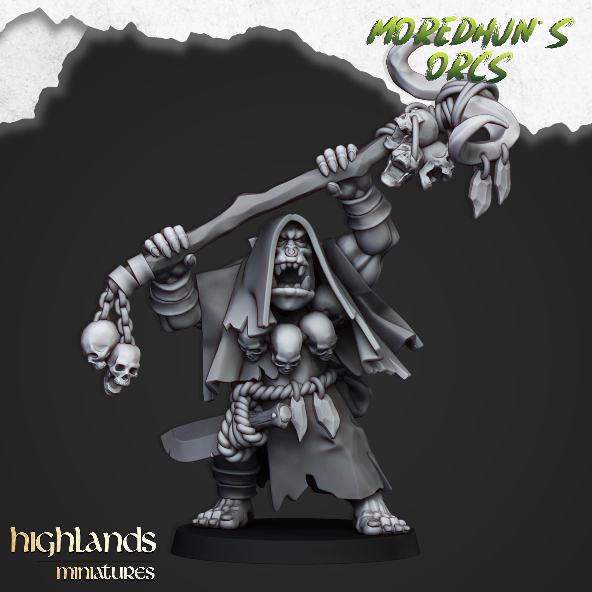 Miniatura Chamán Orco V2 Orcos y Goblins resina 28mm sin pintar - Drakholm