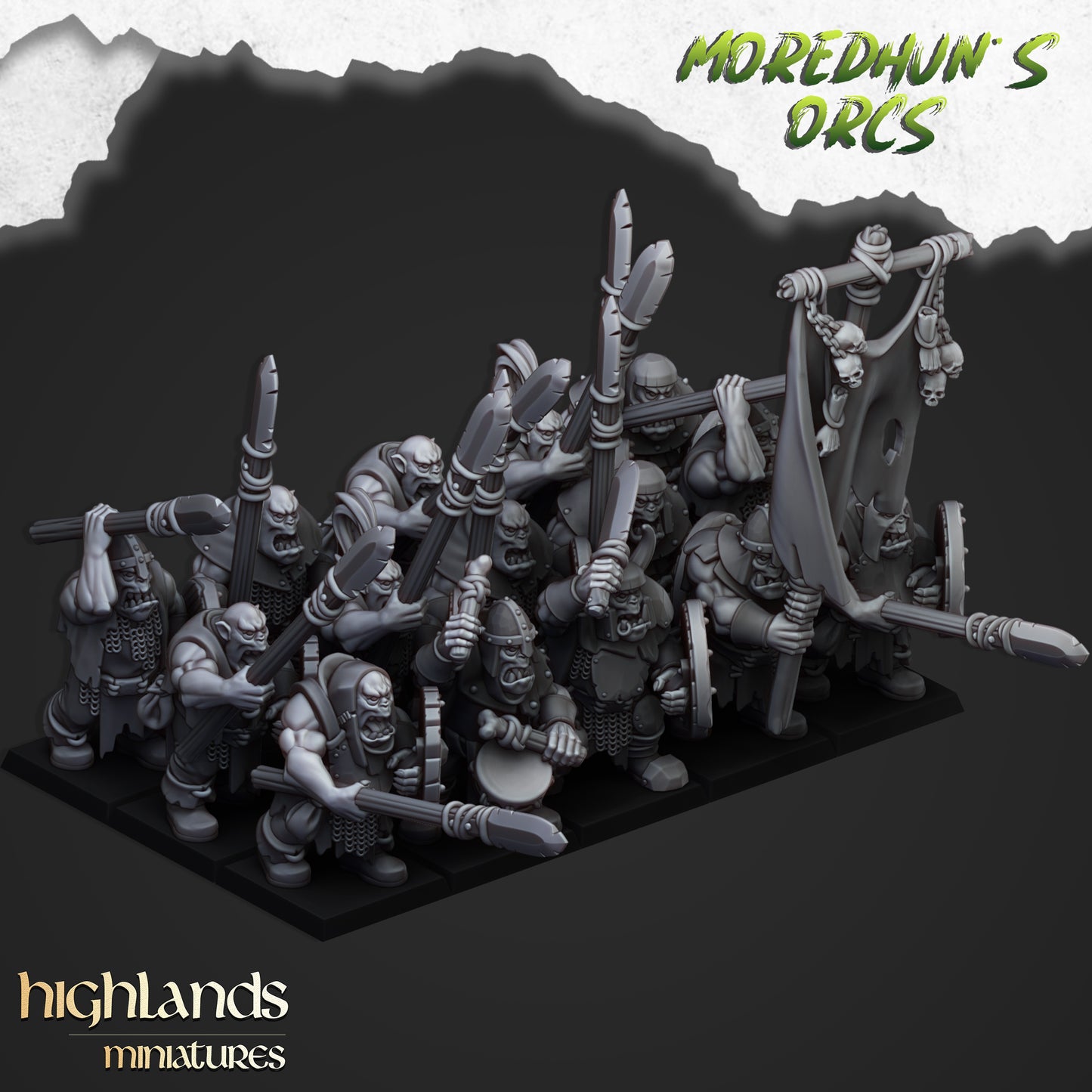 Miniatura Guerreros Orcos con Lanzas Orcos y Goblins resina 28mm sin pintar - Drakholm