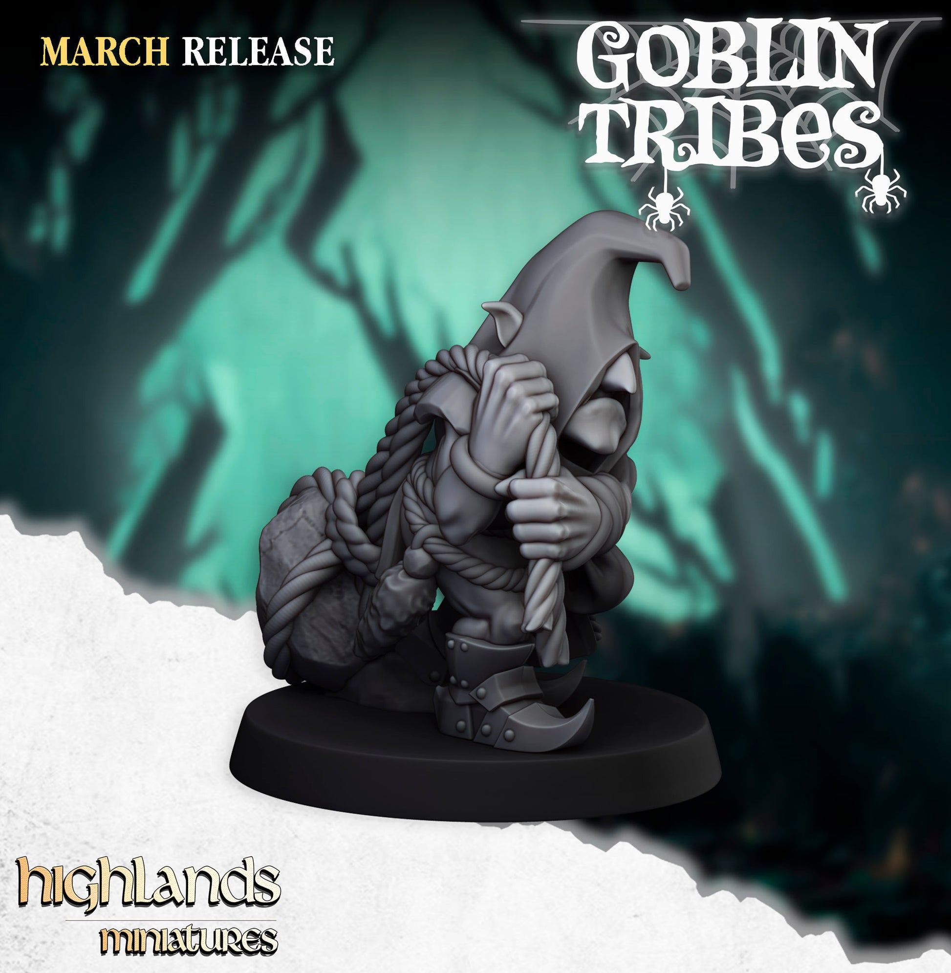 Miniatura Lanzapiedras Goblin de Pantano Orcos y Goblins resina 28mm sin pintar - Drakholm